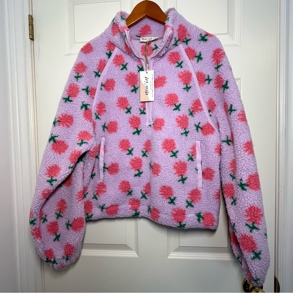 new in Jackets & Blazers - NWT New In Lilac Fleece Jacket with Pink Floral Pattern Oversized Size Small